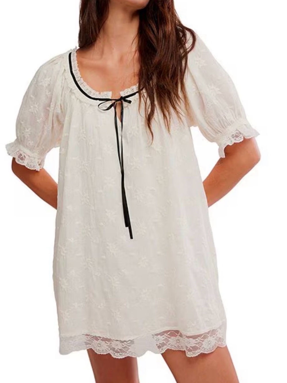 Free People Juno Scoop Neck Short Sleeve Mini Dress | color: ivory | size L